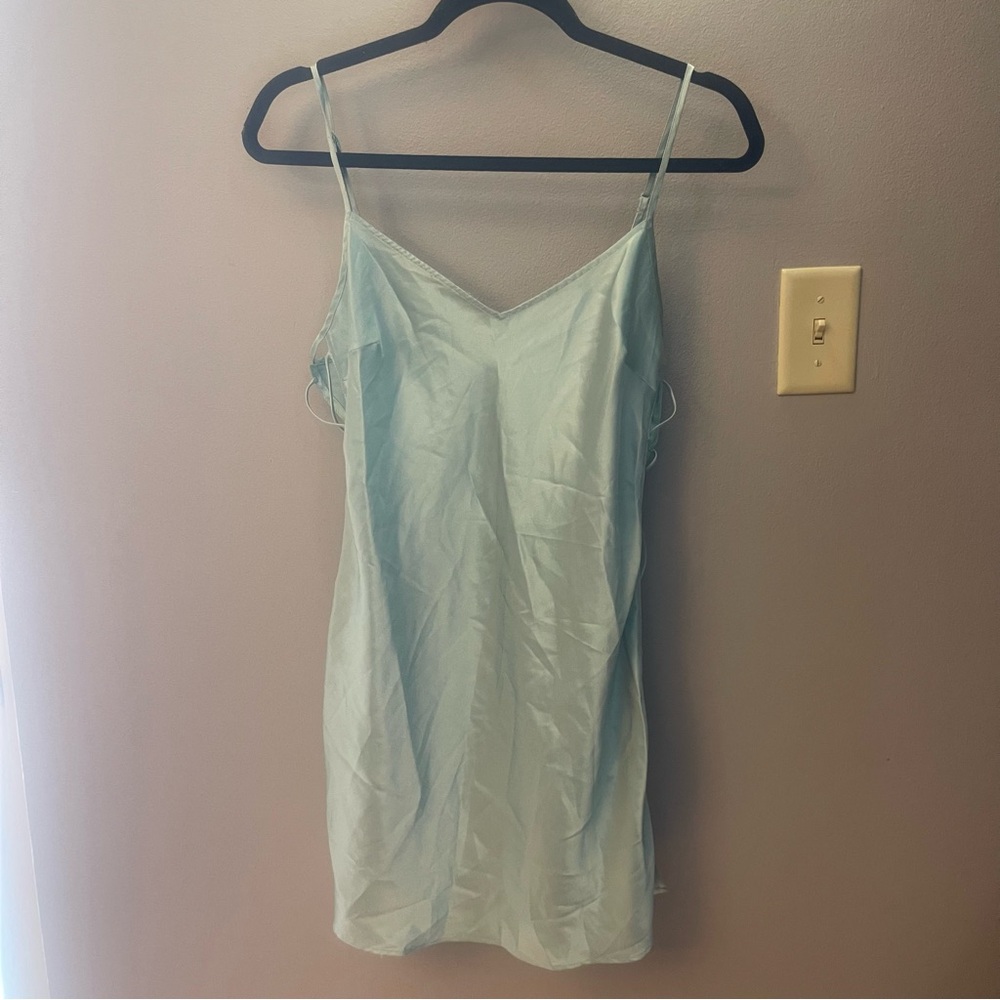 Y2K Victoria’s secret blue tie side lace up satin mini slip dress